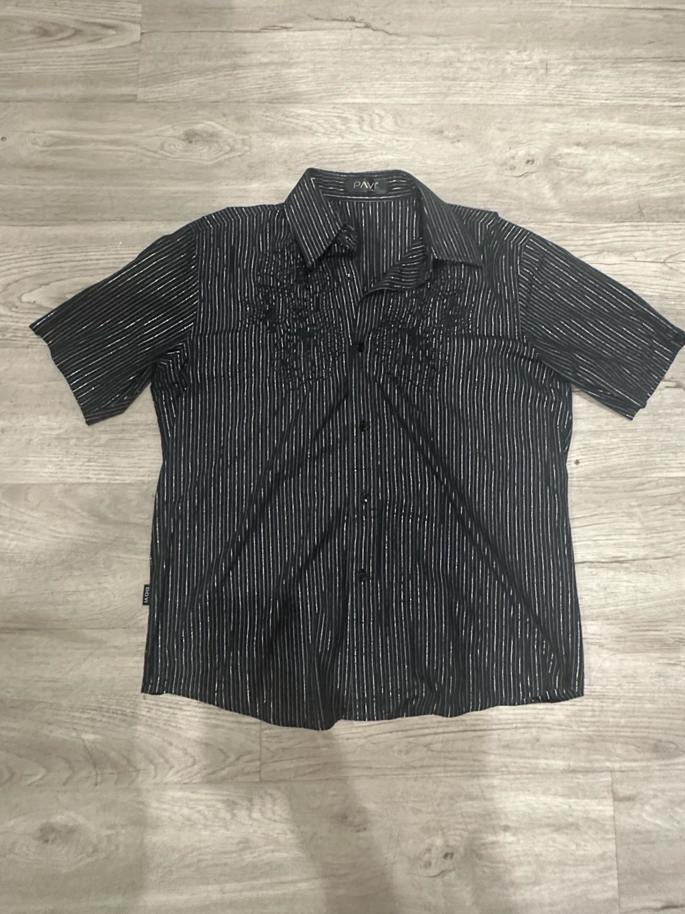 Black Pinstripe Short-Sleeve Button-Down Shirt